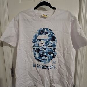 BAPE White T-Shirt with Blue Camo Logo